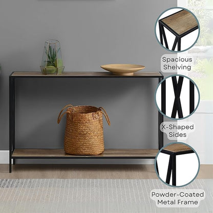 Convenience Concepts Tucson Console Table 47.25" - Modern Sofa Table with Storage Shelf, Entryway Hall Table for Living Room, Weathered Barnwood/Black