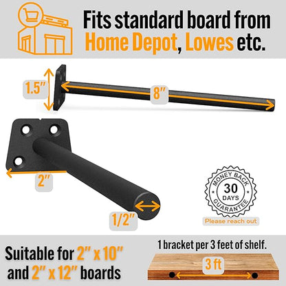 EVALD Hidden Floating Shelf Bracket | 8-Inch Heavy Duty Blind Shelf Support | Kitchen & Fireplace Mantel Bracket | Invisible Wall Mount Bracket 4 Pack