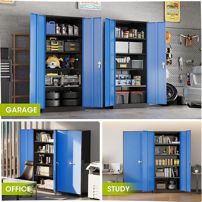 Greenvelly Metal Lockable Storage Cabinet, 72” Storage Cabinet with 2 Doors and 4 Adjustable Shelves for Office, Home, Garage, Pantry (Assembly Required, Black Blue)
