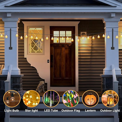 Suchtale 8 Pack 1.3 FT String Light Poles, Suspension Outdoor Fence Post Lights with Clip and Bracket, Outside String Lights Hanging, Wall Mounting Stand for Patio Garden Backyard Wedding Party, Black