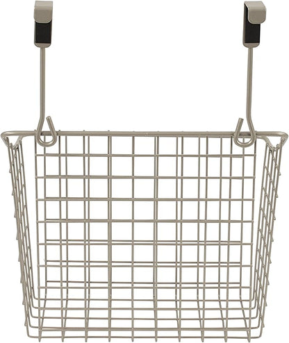Spectrum Hanging Baskets for Organizing (Large, Satin Nickel) - Grid Over the Cabinet Wire Basket- Kitchen or Bathroom - Door Hanging Storage Organizer for Cleaning Supplies, & Towels (Pack of 6)