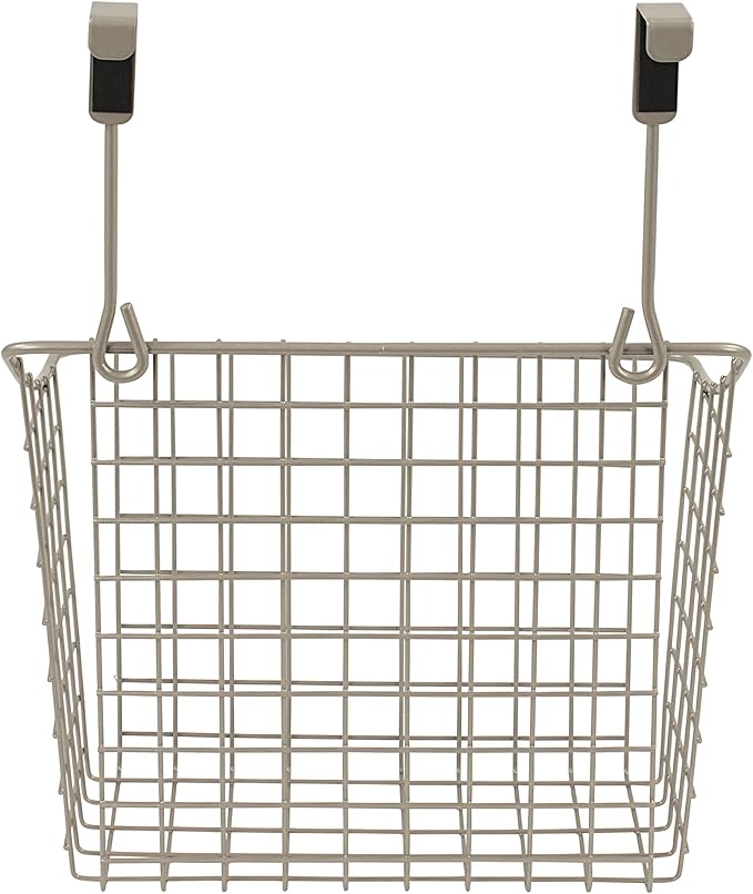 Spectrum Hanging Baskets for Organizing (Large, Satin Nickel) - Grid Over the Cabinet Wire Basket for Kitchen or Bathroom - Door Hanging Storage Organizer for Cleaning Supplies, Washcloths, & Towels