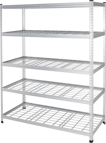 Amazon Basics 5 Shelf, High-Grade Aluminum, Silver, 60 x 24 x 78 Inch | Heavy Duty, 4000IBS, Adjustable, Storage, Shelving Unit