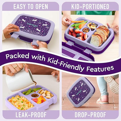 Bentgo Kids Prints Leak-Proof, 5-Compartment Bento-Style Kids Lunch Box - Ideal Portion Sizes for Ages 3-7, Durable, Drop-Proof, Dishwasher Safe, & PFAS & BPA-Free Materials (Unicorn)