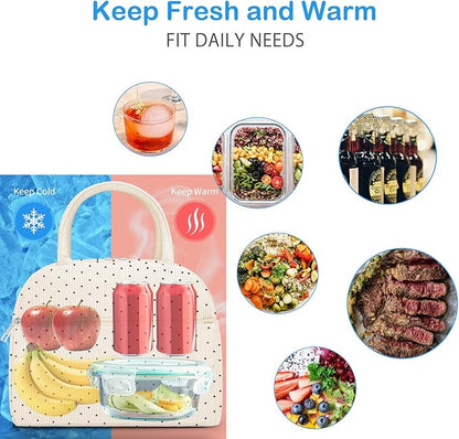 DALINDA Corduroy Lunch Bag Lunch Box for Women Men,Cute Insulated Lunch Bags,Water-Resistant Cute Cooler Lunch Tote Bag, Reusable LunchBox Large Capacity for Work Travel Picnic