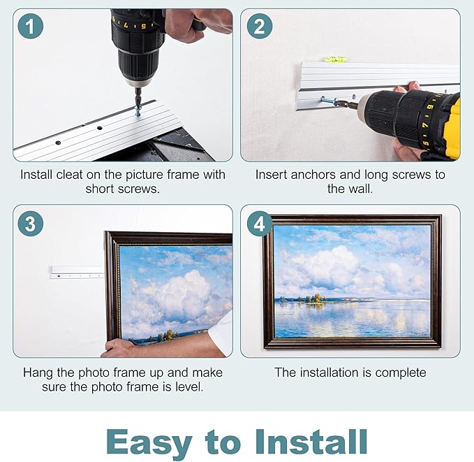 2 Pairs 49 inch French Cleats , Load 500Lbs Heavy Duty Mirror Mounting Hardware, Z-Clips Interlocking Wall Mount Bracket Hardware Kit for Mirror, Picture, Canva, Wall Cabinet, Headboard, Art, Frame