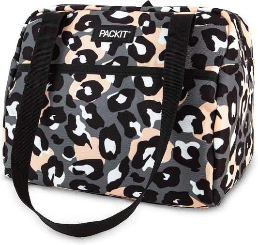 PackIt Freezable Hampton Lunch Bag, Wild Leopard Gray, Built with EcoFreeze Technology, Collapsible, Reusable, Zip Closure with Front Pocket and Shoulder Straps, Perfect for Tweens and Adults