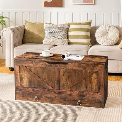 HOOBRO Storage Chest, 39.3" Toy Chest with Drawer, Wooden Storage Bench, Sturdy Entryway Bench Supports 220 lb, Shoe Bench, Safety Hinge, U-Shaped Opening, Easy Assembly, Rustic Brown FG710CW01G1