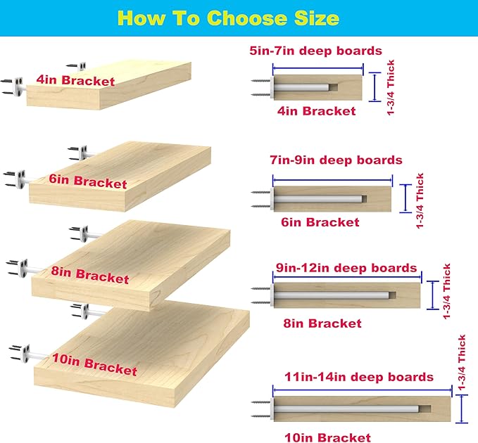 Floating Shelf Bracket（1/4 Inch Thick 6 Pack, 8 Inch White） Solid Steel Support, Hidden Heavy Duty Shelf Bracket, Invisible &Blind Design for Wood Shelves，Suitable for Kitchen, Study or DIY