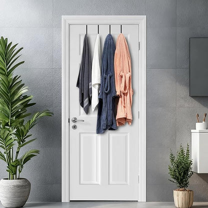 Over The Door Metal Hooks with Plastic Coating 5.5" Fit 0.5" to 1 3/8" Door 4 Pcs Heavy Duty Single Towel Robe Rack Wreath Bathroom Shower Hanger Shoe Organizer Ironing Board Short Black