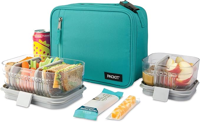 PackIt® Freezable Classic Lunch Box, Teal, Built with EcoFreeze® Technology, Collapsible, Reusable, Zip Closure With Zip Front Pocket and Buckle Handle, Designed for Fresh Lunch On the Go