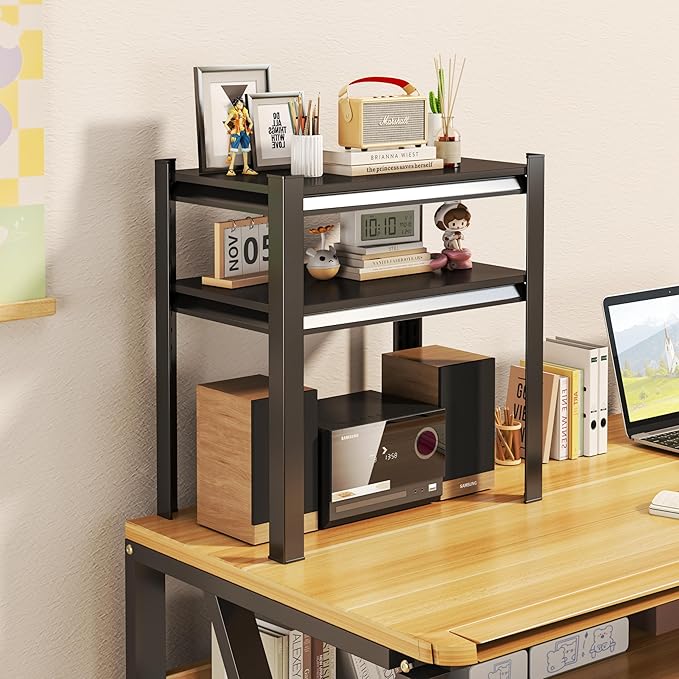 Kitchen Storage Shelves, 22''H*20''W Microwave Stand, Adjustable Metal Shelving, 800LBS Bakers Rack, Black Kitchen Shelf, 2-Tier Shelving Unit for Bathroom, Pantry, Laundry, Closet, Garage