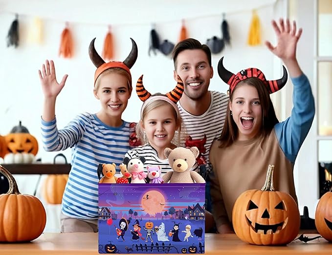 Large Halloween Themed Candy Gift Boo Basket for Kids Baby Personalized Adults Storage Bin Fall Decor(Line Up Spooky)