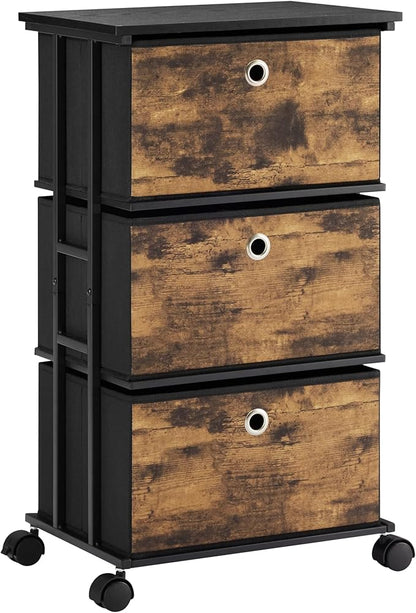MAX Houser Dresser Storage with 3 Drawers, Fabric Tower Nightstand, Chest of Drawers,Vertical Storage Unit Organizer for Closets,Bedroom,Dorm, Wood Top, Rustic Brown Wood Grain Print