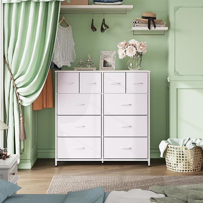 WLIVE White Dresser for Bedroom with 10 Drawers, Fabric Dressers, Tall Chest of Drawers for Closet, Storage Drawer Unit, Organizer Unit for Hallway, Living Room