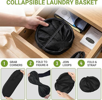 BATTOO Deluxe Strong Mesh Pop up Laundry Hamper Basket with Side Pocket for Laundry Room, Bathroom, Kids Room, College Dorm or Travel 2 Pack Black