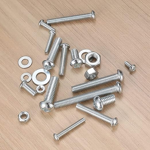 1080 Pcs Screws Bolts and Nuts Assortment Kit, Metric Machine Screws and Nuts and Flat Washers, M3/M4/M5/M6 Cross Slotted Round Head Bolts Sets (C)
