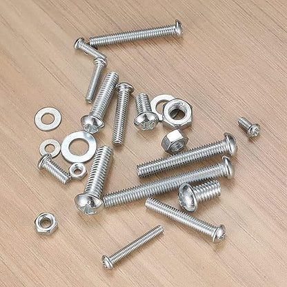 1080 Pcs Screws Bolts and Nuts Assortment Kit, Metric Machine Screws and Nuts and Flat Washers, M3/M4/M5/M6 Cross Slotted Round Head Bolts Sets (C)