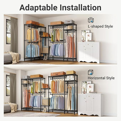 VIPEK V2 Heavy Duty Clothes Rack, Portable Metal Clothing Racks with 4 Tiers Adjustable Wire Shelving & 3 Hanging Rods, Freestanding Wardrobe Portable Closet Rack, Max Load 700LBS, Black