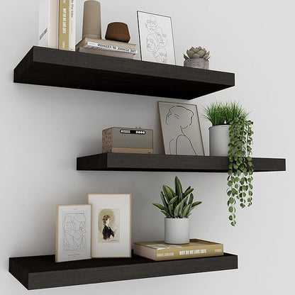 Floating Shelves for Wall Set of 3, 16" Black Wall Shelves for Home Decor, Frame Display Floating Shelf for Living Room, Bedroom, Bathroom, Kitchen