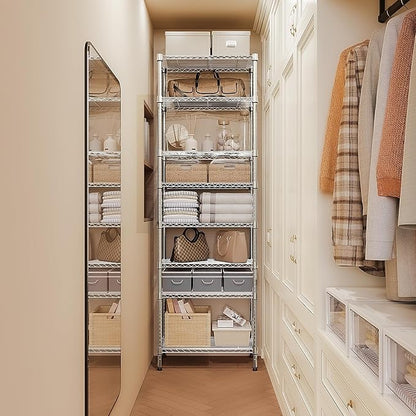 8 Tier 2000 lbs Storage Rack Metal Wire Shelving Unit, Storage Standing Shelf Organizer for Laundry Bathroom Kitchen Pantry Closet Garage Utility Room, Chrome 13.8" D x 23.6" W x 79.5" H