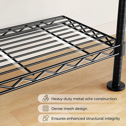 Closet Organizers and Storage, 3-Row Heavy Duty Garment Rack Clothes Rack for Hanging Clothes, Wall Mounted Closet System with 4 Telescopic Rods, 4 Hooks, 6 Shelves for Wardrobe, Bedroom, Small Space