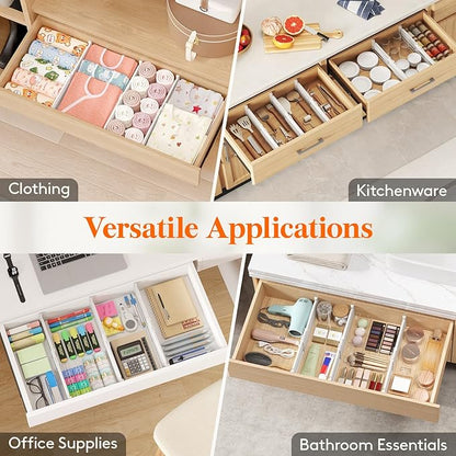 Lifewit 4" Tall 9 Pack Drawer Dividers, 27-42cm/10.5-16.5" Expandable Drawer Divider for Clothes, Adjustable Dresser Drawer Organizers, Drawers Separators for Dresser/Bathroom/Closet/Kitchen White