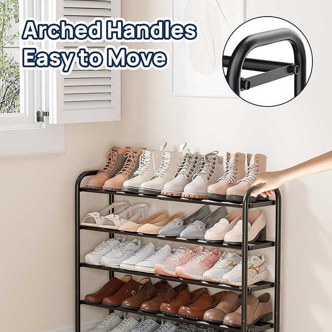 ENJOYBASICS Expandable Shoe Rack, 32.8'' Wide - 5 Tier Adjustable Shoe Organizer Shelf for Closet, 20 Pairs Black Metal Free Standing Shoe Rack Storage for Garage, Entryway