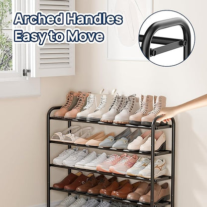 ENJOYBASICS Expandable Shoe Rack, 32.8'' Wide - 5 Tier Adjustable Shoe Organizer Shelf for Closet, 20 Pairs Black Metal Free Standing Shoe Rack Storage for Garage, Entryway