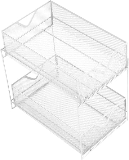 Mind Reader Accessory Organizer, Supply Storage, Makeup, Crafts, Office, Kitchen, Metal Mesh, 8.25"L x 12.5"W x 12.5"H, White