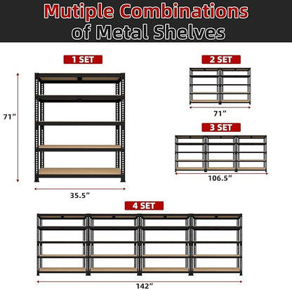3 Packs 35.5" W x 16" D x 71" H Adjustable Garage Storage Shelves - 5-Shelf Heavy Duty Shelving Unit, Metal Utility Storage Organizer Racks for Warehouse Pantry Closet Kitchen, Black
