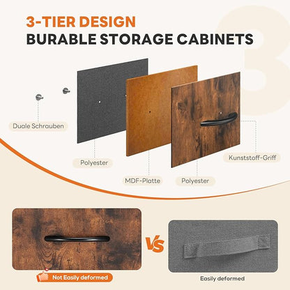 Sweetcrispy 10 Drawer Fabric Dresser Storage Tower with Bins, Tall Chest Organizer for Bedroom Closet Hallway, Steel Frame Wood Top Easy Pull Handles,Rustic Brown