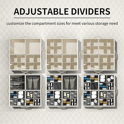 Aokeyee Shoe Organizer for Closet,2 Pack Foldable Shoe Storage Organizer Box Bin with Adjustable Dividers and Clear Cover, Fits up to 16-32 Pairs