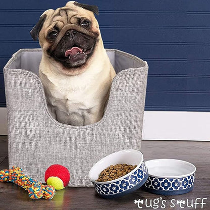 Tug's Stuff Premium Dog Toy Bin & Blanket Basket - Living Room & Nursery Storage, Easy to Clean, Collapsible, Perfect for Toy Organization - 13'x13'x11' - Grey