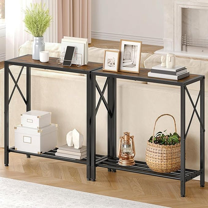 Tajsoon Console Table 28.3''L, 2 Tier Narrow Entryway Table with Open Shelves, Small Sofa Table for Living Room, Entrace, Hallway, Foyer, Corridor, Office, Rustic Brown