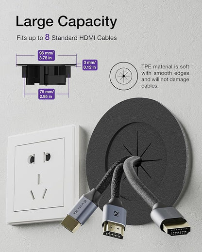 VCELINK Brush in Wall Cable Management Kit for Wall Mounted TV, 3.79" (96 mm) Cord Hider for Low Voltage Cables Pass Through, Black Wall Plate
