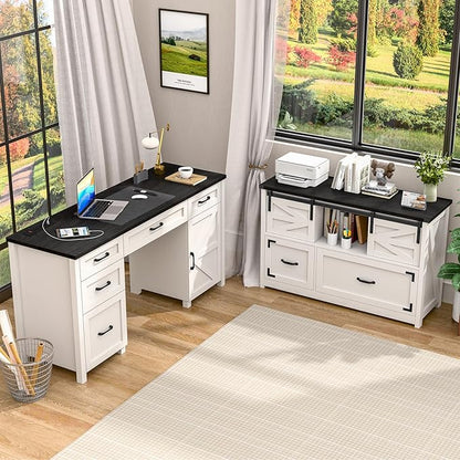 Lateral File Cabinets 2 Drawer with Sliding Barn Doors, Farmhouse Filing Cabinet with 2 drawer for Home Office，Filing Organization Storage Cabinets for Hanging Files Letter/Legal/F4/A4.(Black.)
