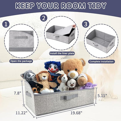 Foldable Pet Toy Storage Box with 3 Handles, Portable Organizer Basket for Dog Toys, Blankets & Accessories, Grey