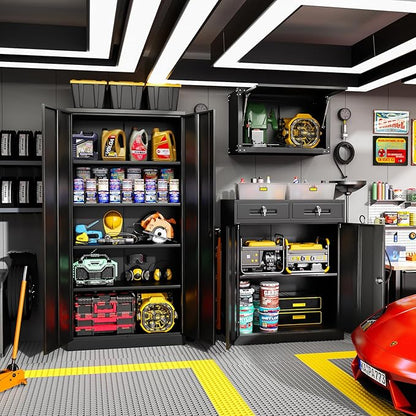 Greenvelly Metal Storage Cabinet with Drawers, 36' Black Steel Garage & Office Storage with Doors and Adjustable Shelves, Locking Metal Tool Cabinet