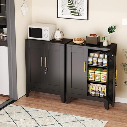 Black Metal Storage Cabinet, 36" Tall Locking Storage Cabinet with 2 Adjustable Shelves, Steel Locker Organizer, for Office, Home, School, 11.81" D x 23.62" W x 35.83" H, 2PS