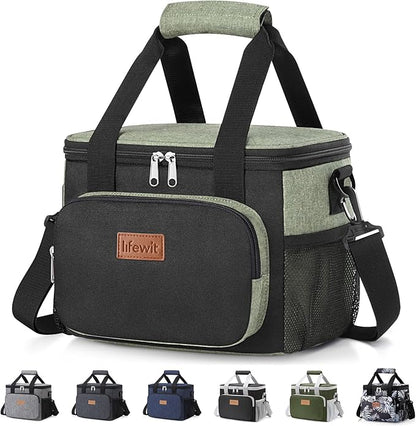 Lifewit Medium Lunch Bag Insulated Lunch Box Soft Cooler Cooling Tote for Adult Men Women, Black and Green 12-Can (9L)