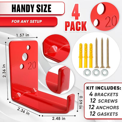 Fire Extinguisher Mount Brackets Set of 4, Heavy Duty Wall Mount Hook 2.36 x 1.57 x 2.36 in, Screws Anchors and Gaskets, Quick Install Holder, Supports up to 20 lb for Garage Workshop Home Cabinet Use