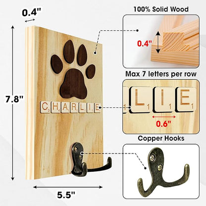 Dog Leash Holder Wall Mount, Pet Harness Hanger with Scrabble Letters, Dog Collar Organizer for Entryway, Memorial Cat Leash Holder for Wall, Pet Loss Gifts, Keepsake, Home Decor PF212-NAT