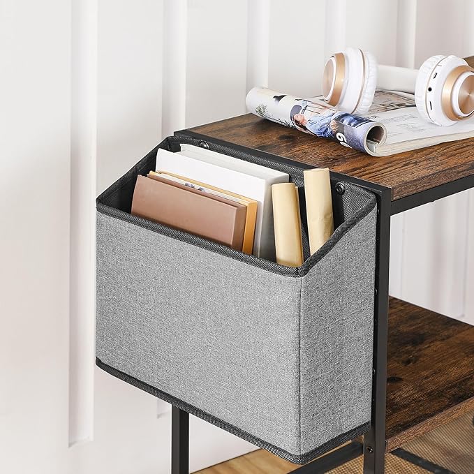 Printer Stand with Storage Bag, 3-Tier Mobile Under Desk Printer Cart with Wheels, Wood Rolling Printer Table, Organizer Shelf for Study, Office, Living Room, Rustic Brown PTHR2201