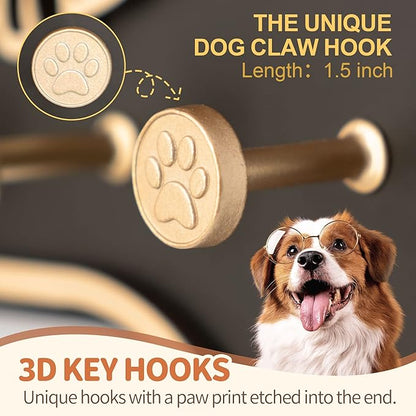 MTERSN Dog Leash Holder for Wall - Decorative Key Organizer and Leash Holder Wall Mount with 5 Dogs Paw Print Hooks for Dogs Leashes,Coat,Toys- Dog Accessories Organizer for Rustic Home Decor