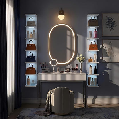 7 Tier Wall Shelves with RGB Light, Lack Wall Shelf Unit, Vertical Shelf with Remonte Control,White Shelves