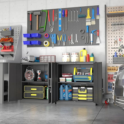 Metal Wall Cabinet,Garage Wall Cabinet with Handle,Lockable Storage Cabinets Wall Mounted with 2 Doors,Locking Cabinet with Shelves for Basement,Living Home,Black