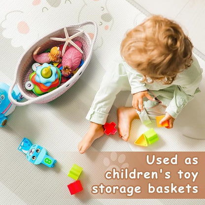 Small Woven Baskets for Organizing with Handle Cute Cotton Basket for Nursery Gift Dog Cat Toy Storage Basket for Toy Organizer-Pink