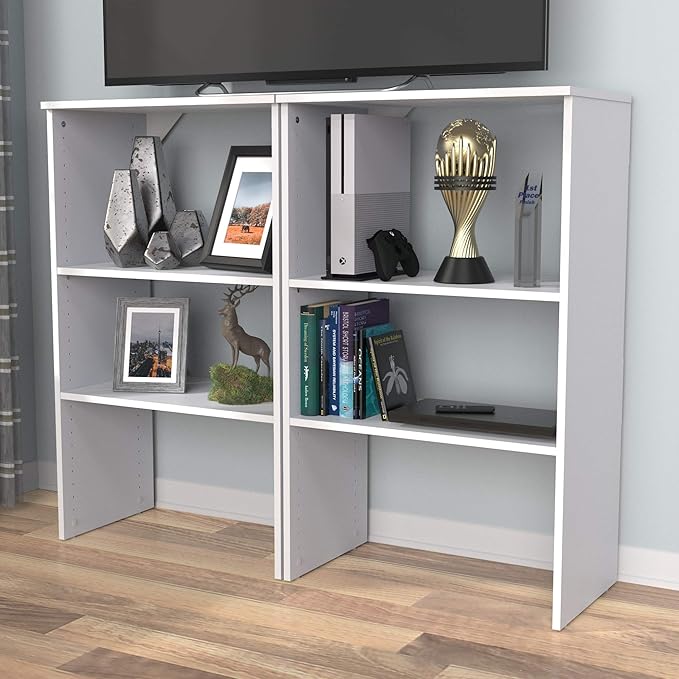 ClosetMaid SuiteSymphony Wood Shelf Unit, 2 Shelves, Adjustable, for Storage, Closet, Clothes, Shoes, Décor, TV, Books, Pure White