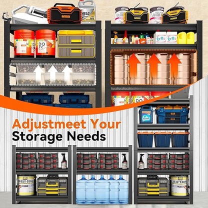 Garage Shelving, Storage Shelves Heavy Duty, 5-Tier Adjustable Black Shelving, 3000Lbs Utility Shelf for Garage/Basement/Kitchen, 72”H×48”W×24”D